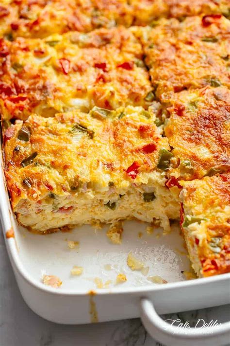 Pour scrambled eggs into egg rings and cook until eggs set, turning once. Breakfast Casserole with Bacon or Sausage - Cafe Delites
