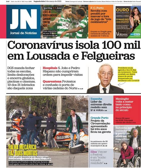 Capa Jornal De Notícias 9 Março 2020 Capasjornaispt