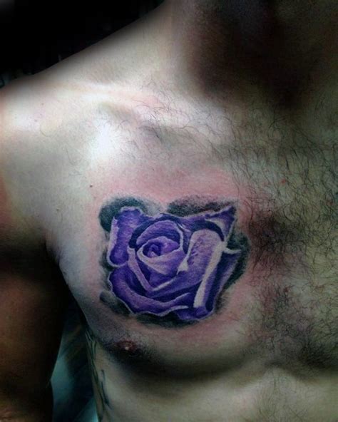 Typical Violet Colored Chest Tattoo Of Rose Flower Tattooimages Biz