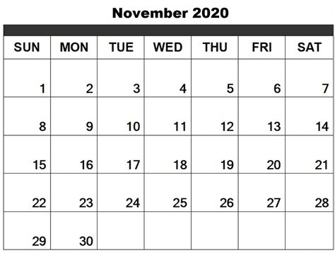 Free Printable November 2020 Calendar Calendar2020 November 2020