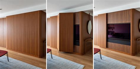 A Wood Paneled Wall Opens To Reveal A Hidden Tv Inside This New York