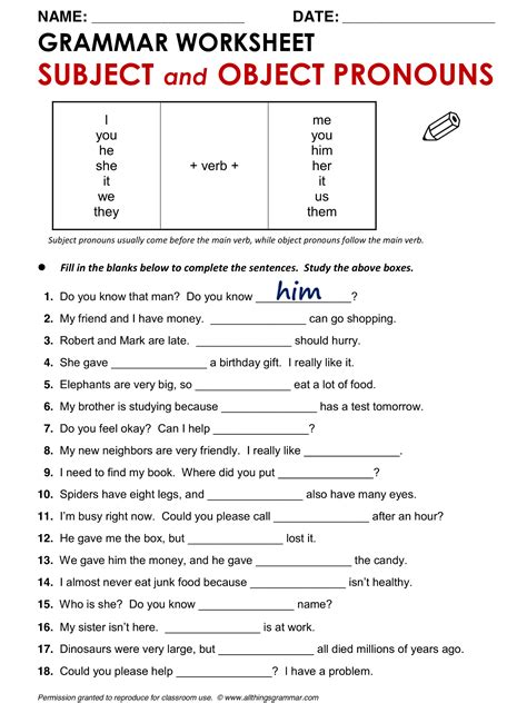 Object Pronouns Worksheets Esl