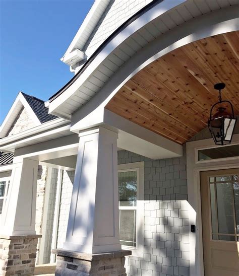 Front porch ceiling progress (plus, haint blue vs. Arched front porch with cedar ceiling | Beach house ...