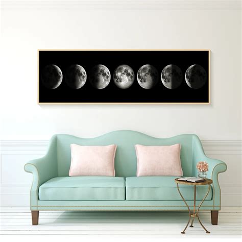 Minimalist Moon Phases Canvas Painting Black And White Art Poster