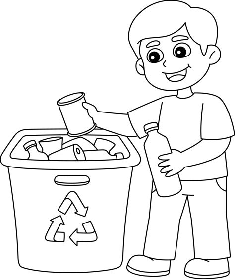 Boy Recycling Isolated Coloring Page For Kids 16920930 Vector Art At