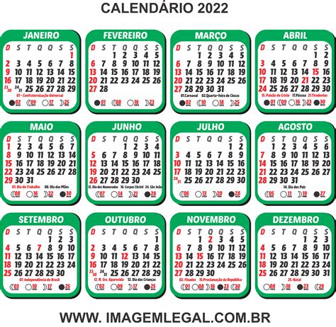 Base Calendário 2022 Com Feriados Verde Imagem Legal