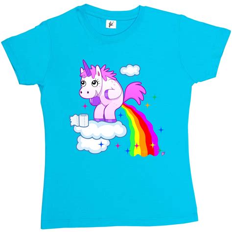 Unicorn Pooping Rainbow Juice From The Clouds Womens Ladies T Shirt Ebay