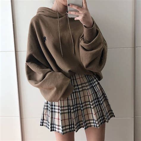 Oversized Hoodie And Plaid Skirt Outfit Ulzzang Outfitgoals Oversized