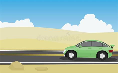 Traveling Cars Green Color Driving On An Asphalt Road With Undulating
