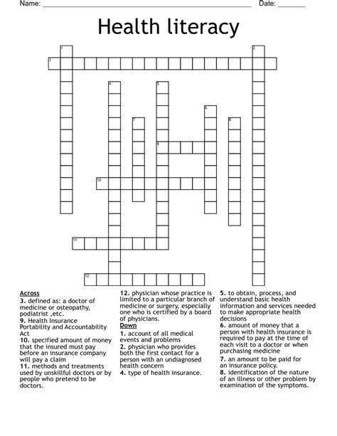 Health Care Careers Crossword Puzzle Wordmint