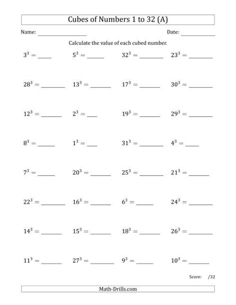 Cubic Numbers Worksheet