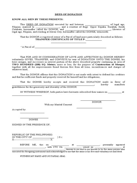 Deed Of Donation Sample Form Deed Environmental Law