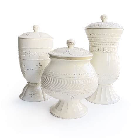 3 Piece White Ceramic Canister Set For Home Decoration Types Of Wood