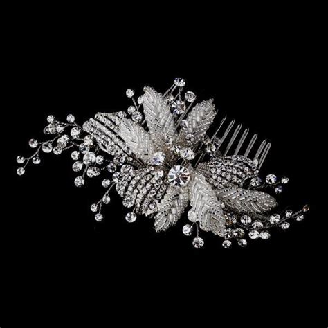 Antique Silver Crystal Flower Hair Comb Bridal Accessories Weddings