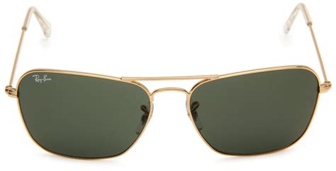 Ray Ban Rayban Caravan Square Aviator Sunglasses In Gold For Men Gold Framegreen Lens Lyst
