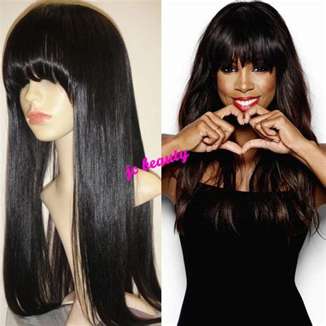 African American Celebrity Wigs With Fringe Cheap Human Hair Wig Full