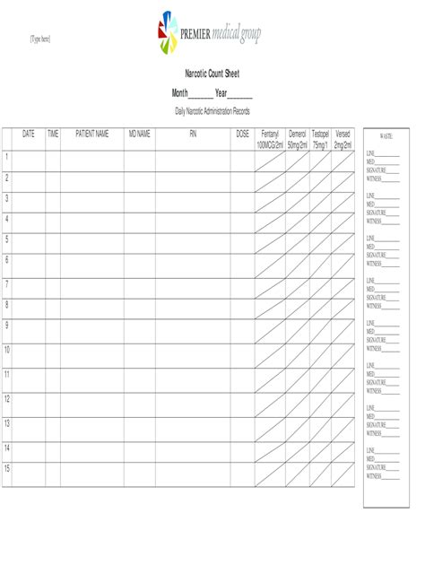 Narcotic Count Sheet Fill Out Sign Online DocHub