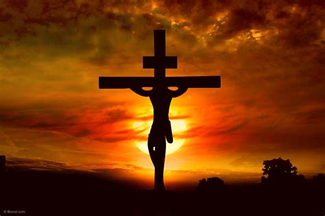 Jesus On The Cross With Sunset Background Stock Photo Our