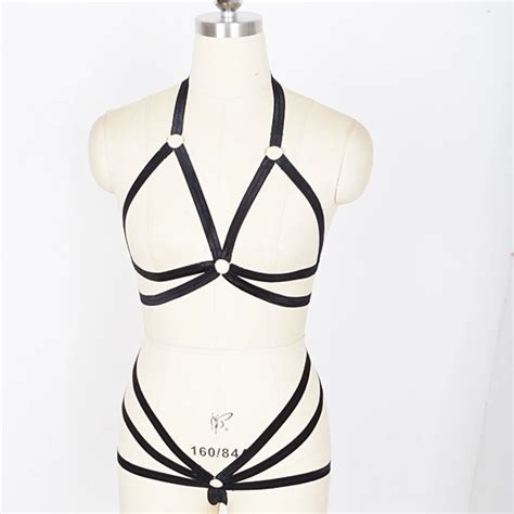 women blak exotic apparel gothic harajuku sexy lingerie body harness cage bra elastic t back