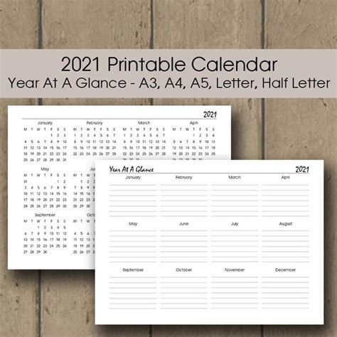 Calendar Year At A Glance 2021 Calendar Printables Free Blank