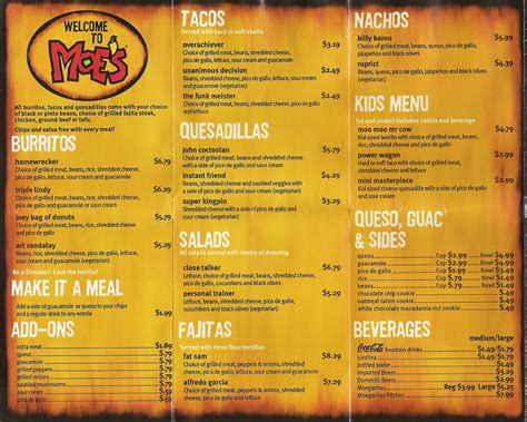 Moe's also offers a handful of healthy menu options, including vegan burritos, power bowls, and more. MOES SOUTHWEST GRILL MENU : GRILL MENU - DUNKIN DONUT MENU
