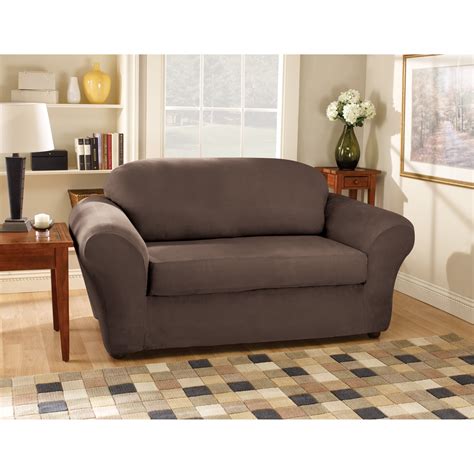 Shop for slipcovers in decor. Sure Fit Stretch Suede Bench Cushion Two Piece Sofa ...