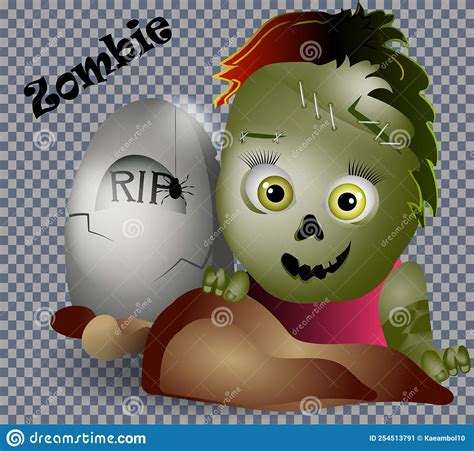 Cute Zombie Crawling Out Of The Grave Stock Vector Illustration Of