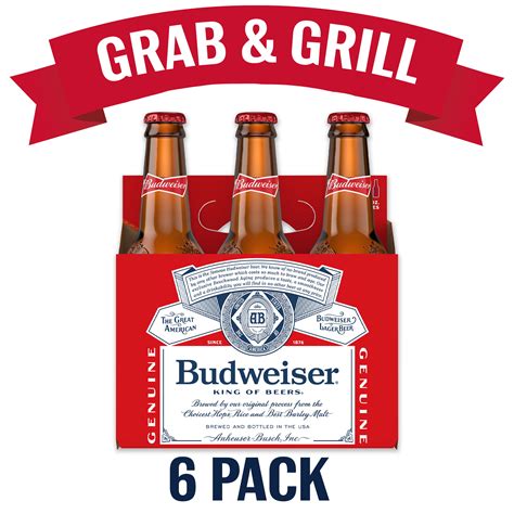 Budweiser Beer 6 Pack Beer 12 Fl Oz Bottles