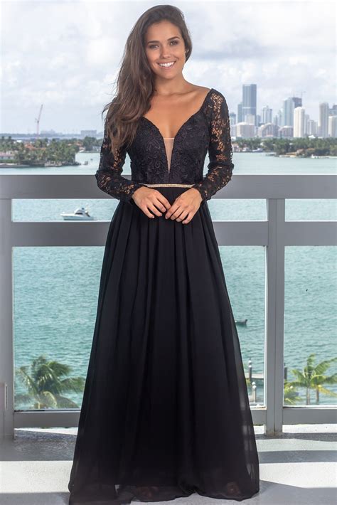 Black Embroidered Top Maxi Dress With Jewel Detail And Sleeves Top