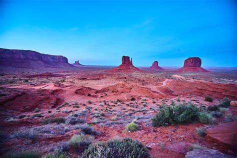 Desert Landscape Of Large Red Rocks And Blue Hue Stock Image Image Of