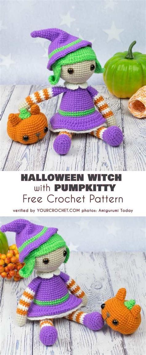 Halloween Witch with Pumpkitty Free Crochet Pattern | Halloween crochet ...