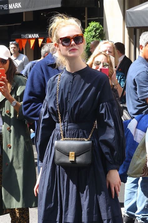 Elle Fanning In A Long Sleeved Navy Blue Dress Nyc 05042019
