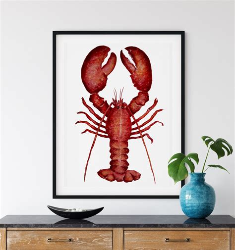 Lobster Art Print Red Lobster Print Maine Lobster Print Etsy