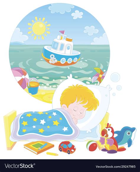 Little Boy Sleeping And Dreaming Royalty Free Vector Image