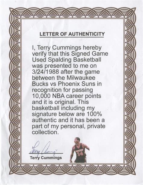 Lot Detail 1988 Terry Cummings Game Used And Signed 10000 Point