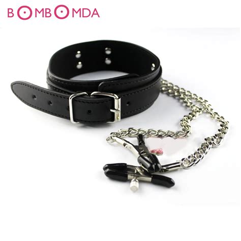 Buy Leather Necklace And Nipple Clamps Bdsm Flirting Fetish Erotic Adult