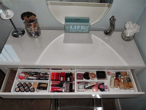 Dressing tables are design in such a way that one can sit while dressing and grooming oneself | fevicol design ideas. http://www.orglamix.com Make Up Organization -Malm Vanity ...