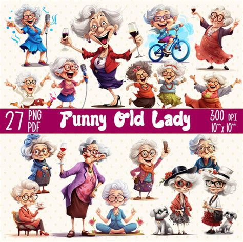 27 Png Funny Cheerful Old Lady Clipart Watercolor Cartoon Grandma