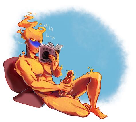 Rule Abs Balls Big Penis Blush Comic Cum Fire Gaster Grillby Male Only Masturbation Muscles
