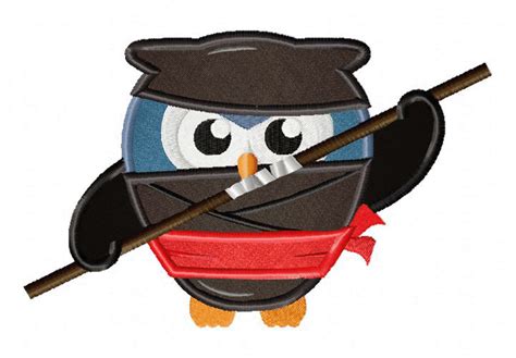 Ninja Owl Staff Includes Both Applique And Stitched Daily Embroidery