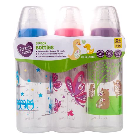Parents Choice Baby Bottles 9 Fl Oz 3 Count Colors May Vary