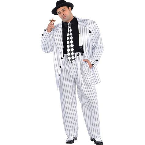 Mens Mafia Mob Gangsta Blackwhite Pinstriped Suit With Hat