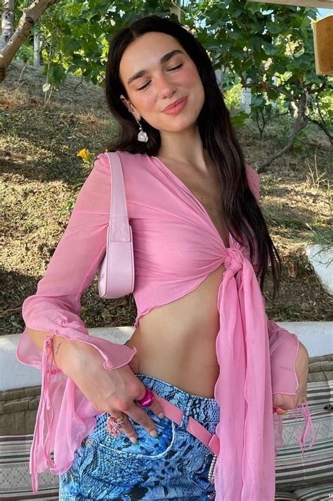 Dua Lipa Braless Showing Off Her Nipples In A See Through Pink Top