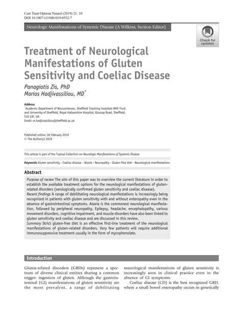 Pdf Treatment Of Neurological Manifestations Of Gluten Sensitivity