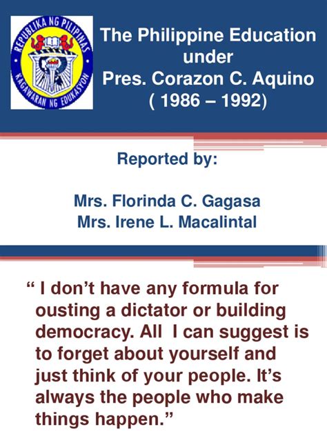 Mga programa ngadministrasyong aquino • pagbabalik ng demokrasya sa bansa • pagbawi sa mga nakaw na. Cory Aquino | Literacy | Politics