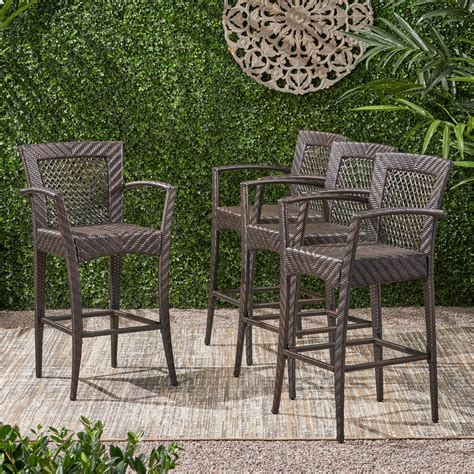 Outdoor 46 Wicker Barstool Set Of 4 Multi Brown Finish Nh042903