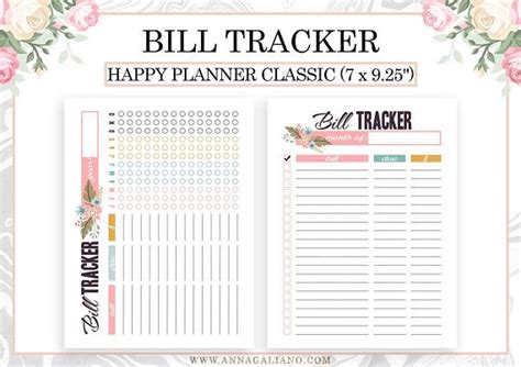 Happy Planner Classic Inserts Printable Bill Tracker Monthly Bill
