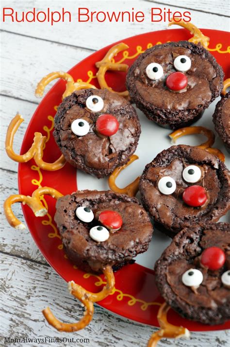 They're easy, adorable and tasty too! Cute Christmas Treats to Make: Rudolph Brownie Bites