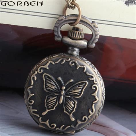 Butterfly Small Retro Pocket Watch New Exquisite Design Bronze Simple