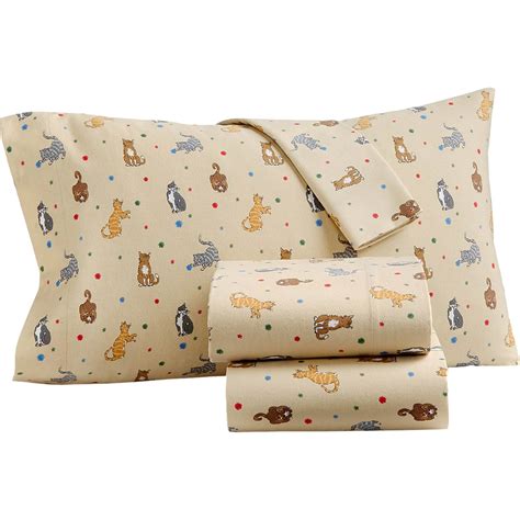 Martha Stewart Collection Cats Meow Flannel Sheet Set Sheets Back